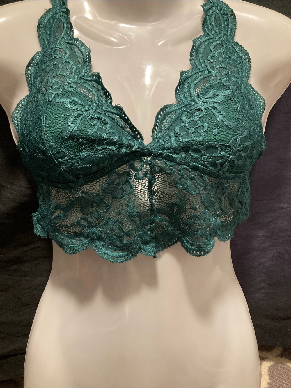 Emerald Green Lace Bralette Size Large Scalloped Floral Boho